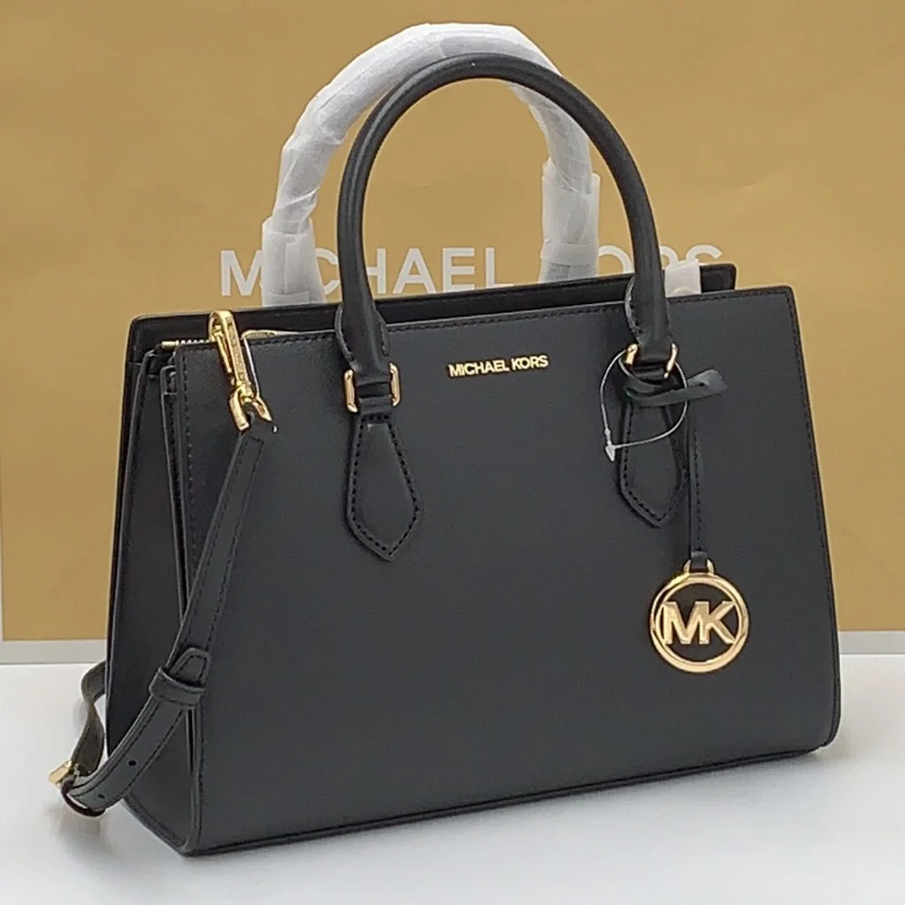 MICHAEL KORS SHEILA MEDIUM CENTER ZIP SATCHEL / CROSSBODY BLACK COLOR